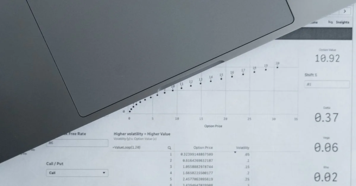 Une vue de haut des feuilles de données analytiques et d'un ordinateur portable, idéale pour des thèmes d'analyse commerciale.