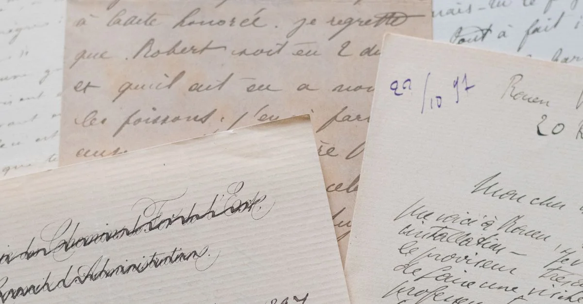 Une collection de lettres manuscrites anciennes en français, mettant en valeur une élégante calligraphie cursive sur du papier ancien.