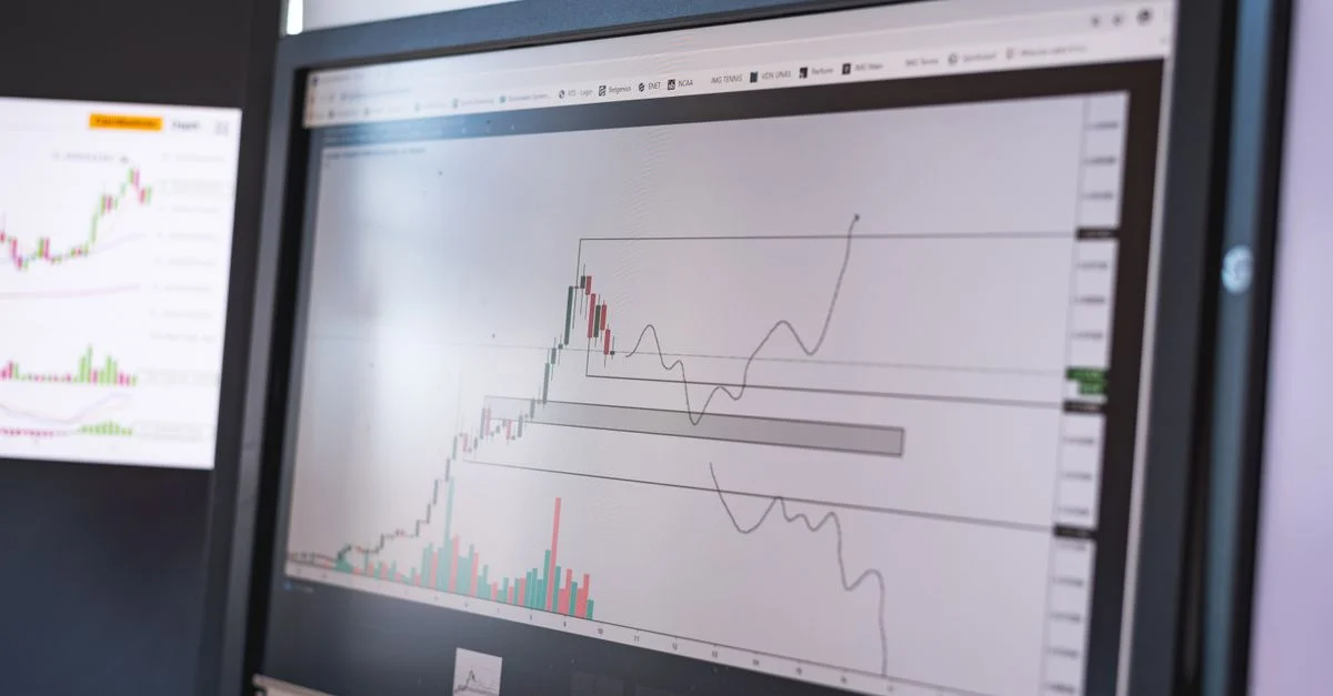 Gros plan sur des graphiques d'analyse du marché boursier sur un écran, montrant les tendances du marché.